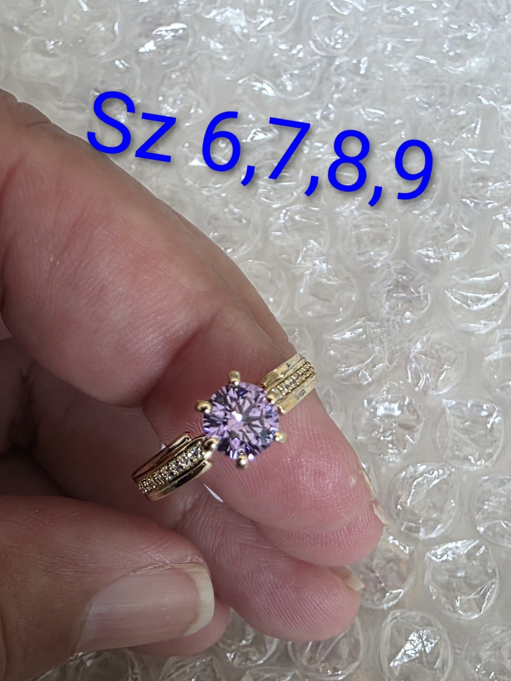 Gold-Plated Ring with Lavender Center Stone - Women Jewelry